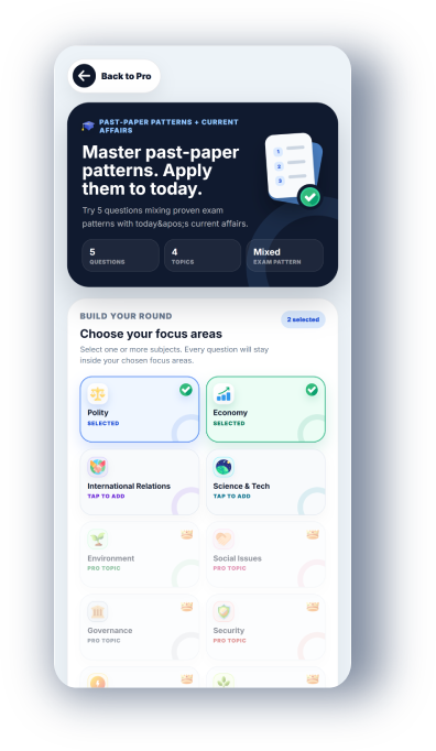 NewsKart Pro current affairs round with past-paper patterns